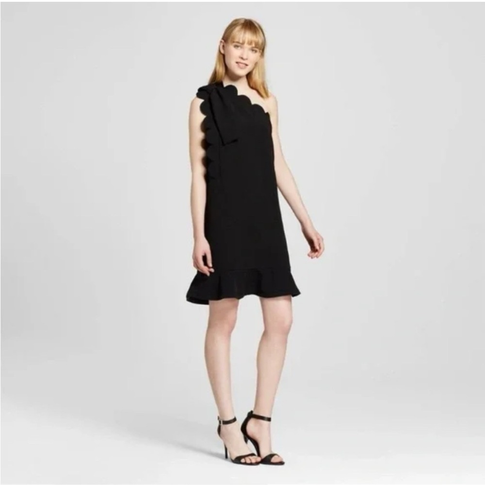 Victoria Beckham X Target black one shoulder dress with scalloped hem S